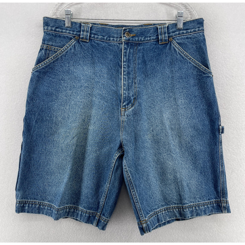 TIMBERLAND Shorts Men 36 Y2K Denim Carpenter Jorts 10" Utility Baggy Cotton Blue